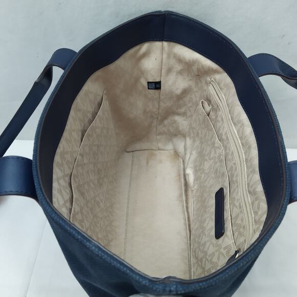 Michael Kors Navy Blue Canvas Leather Trim Double Handle Tote Shoulder Bag - Picture 9 of 16